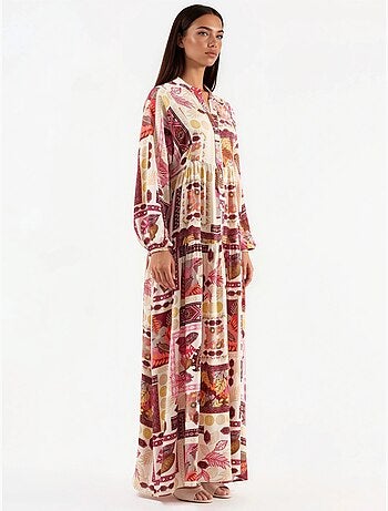 Robe longue à col en v à motifs