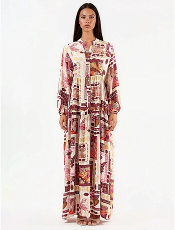 Robe longue à col en v à motifs