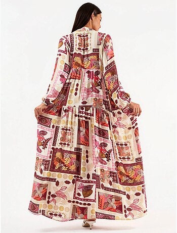 Robe longue à col en v à motifs