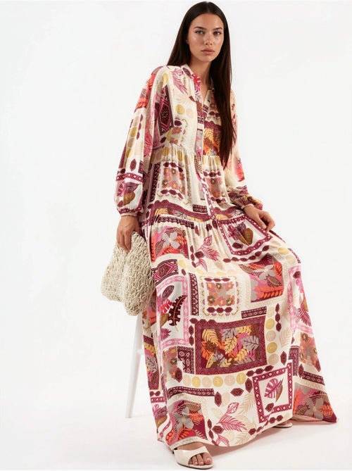 Robe longue à col en v à motifs - Kiabi Robe longue à col en v à motifs - Kiabi