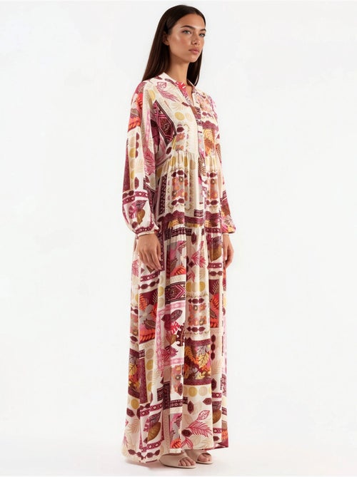 Robe longue à col en v à motifs - Kiabi Robe longue à col en v à motifs - Kiabi