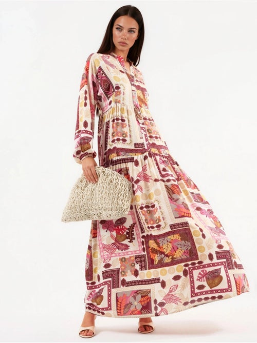 Robe longue à col en v à motifs - Kiabi Robe longue à col en v à motifs - Kiabi