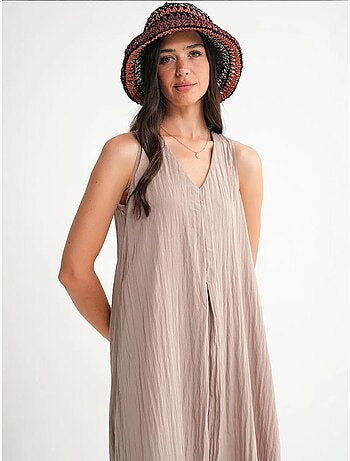Robe longue à col en v en tissu seersucker mixray