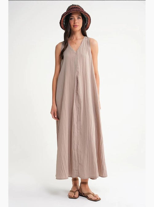 Robe longue à col en v en tissu seersucker mixray - Kiabi Robe longue à col en v en tissu seersucker mixray - Kiabi