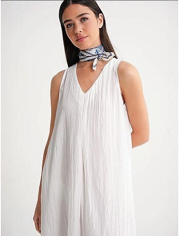 Robe longue à col en v en tissu seersucker mixray