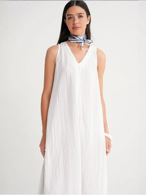 Robe longue à col en v en tissu seersucker mixray - Kiabi