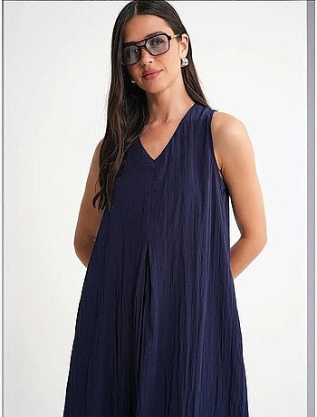 Robe longue à col en v en tissu seersucker mixray