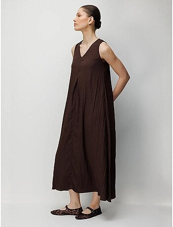 Robe longue à col en v en tissu seersucker mixray