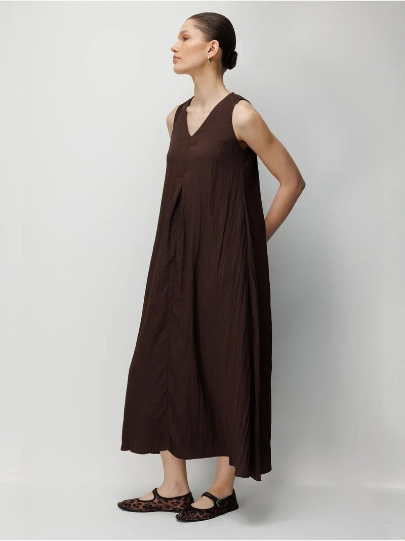 Robe longue à col en v en tissu seersucker mixray Marron chocolat - Kiabi