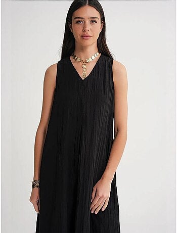 Robe longue à col en v en tissu seersucker mixray