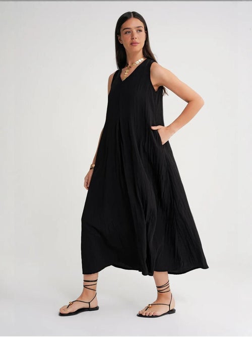 Robe longue à col en v en tissu seersucker mixray - Kiabi