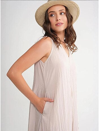 Robe longue à col en v en tissu seersucker mixray