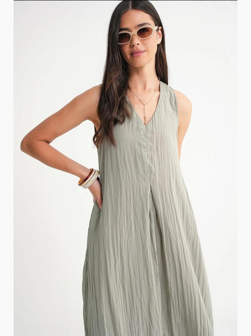 Robe longue à col en v en tissu seersucker mixray Vert pastel - Kiabi