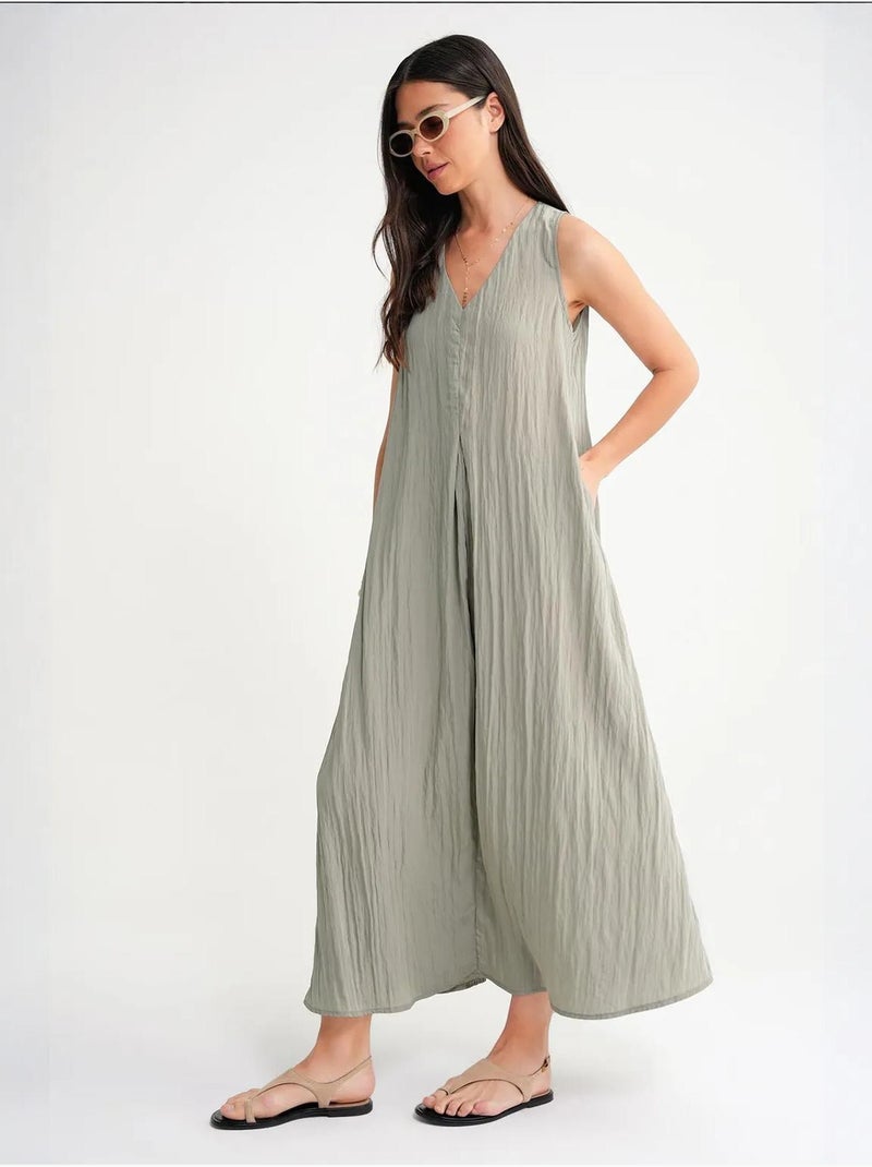 Robe longue à col en v en tissu seersucker mixray Vert pastel - Kiabi