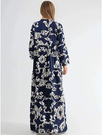 Robe longue à col en v et à motifs avec boutons