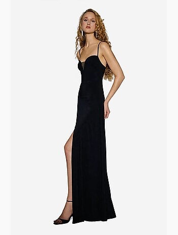 Robe longue à col en v et fente hiccup