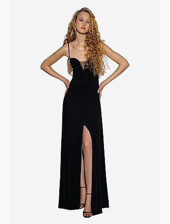 Robe longue à col en v et fente hiccup