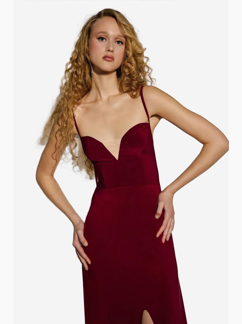 Robe longue à col en v et fente hiccup Rouge - Kiabi