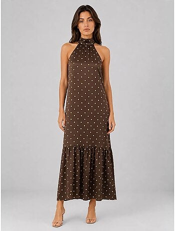 Robe longue à col halter et pois mixray