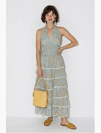Robe longue à col halter paisley lucci