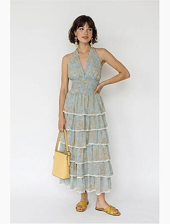 Robe longue à col halter paisley lucci