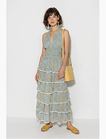Robe longue à col halter paisley lucci