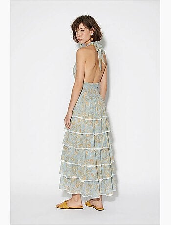Robe longue à col halter paisley lucci