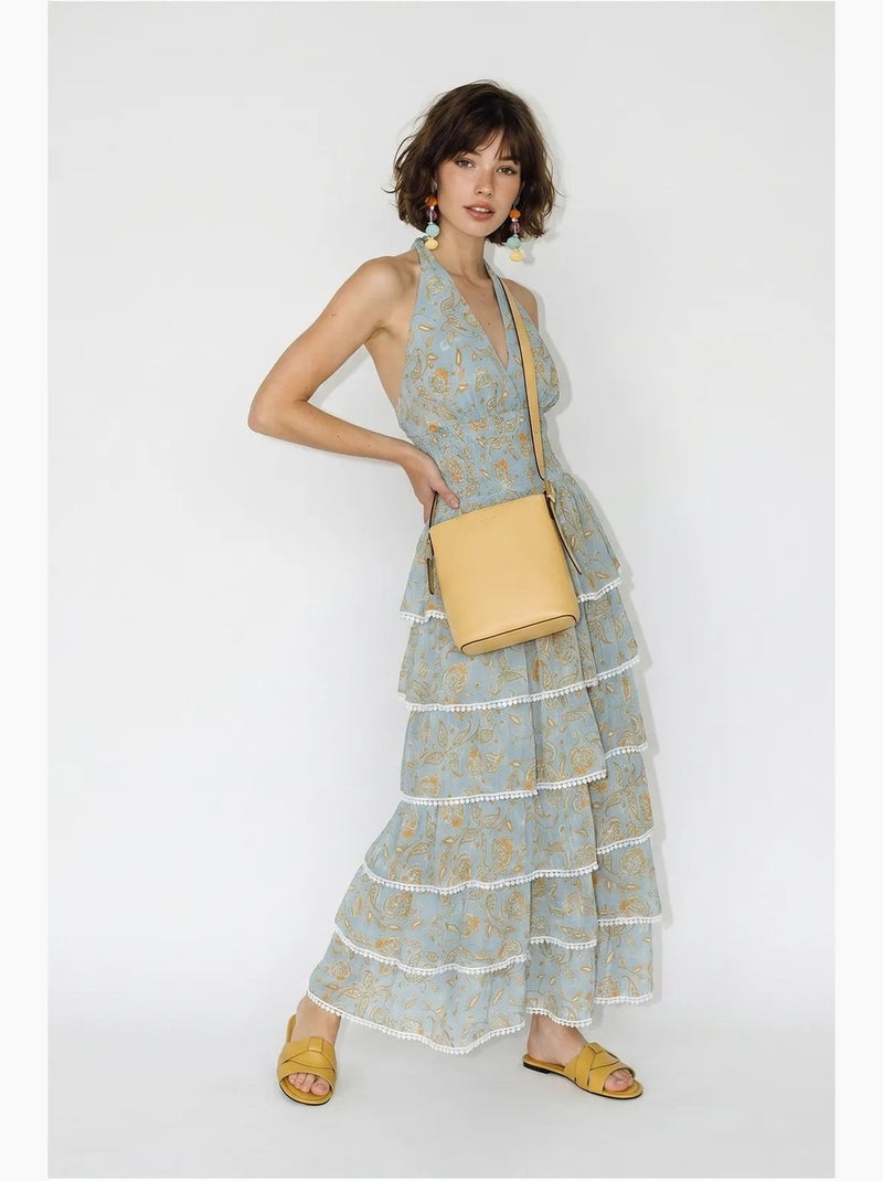 Robe longue à col halter paisley lucci Bleu pastel - Kiabi