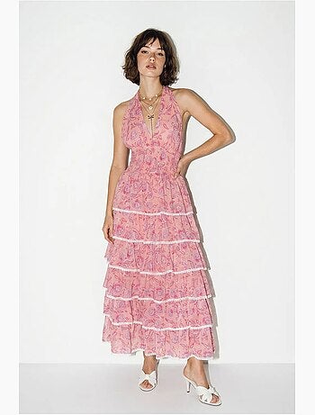 Robe longue à col halter paisley lucci