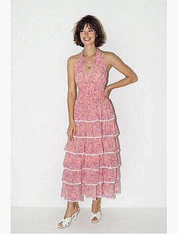 Robe longue à col halter paisley lucci