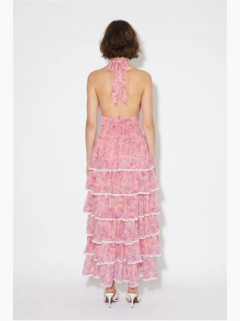 Robe longue à col halter paisley lucci Rose - Kiabi