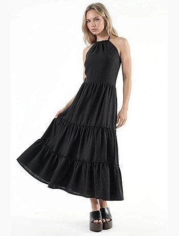 Robe longue à col licou avec détails à volants busem