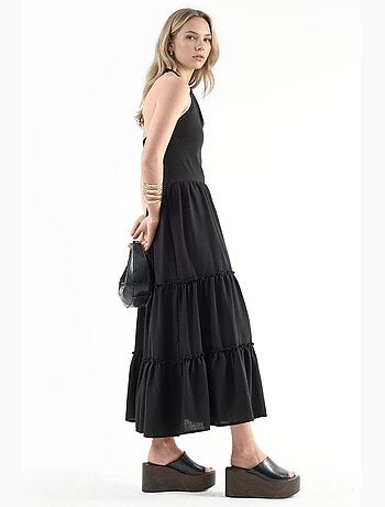 Robe longue à col licou avec détails à volants busem