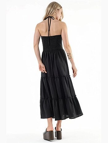Robe longue à col licou avec détails à volants busem