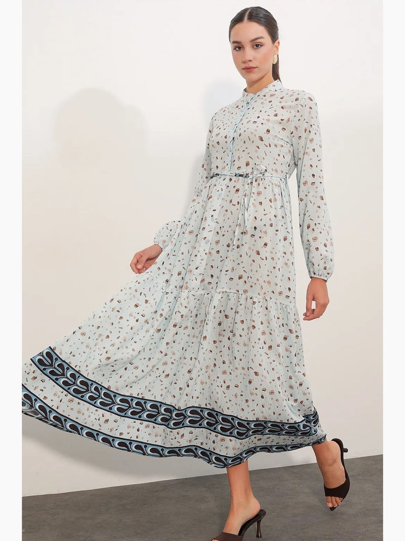 Robe longue à col rond, fermeture boutonnée et détails accessoires bdart Bleu ciel - Kiabi