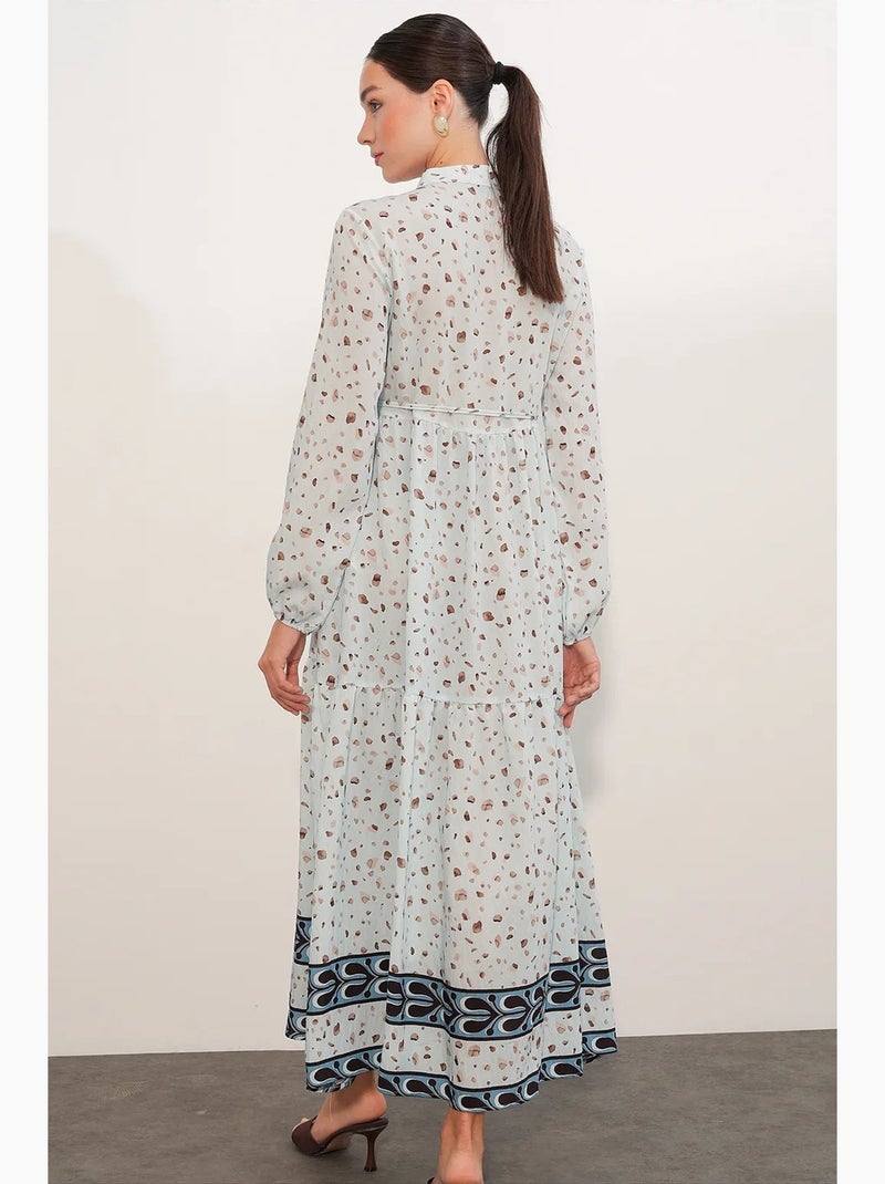 Robe longue à col rond, fermeture boutonnée et détails accessoires bdart Bleu ciel - Kiabi