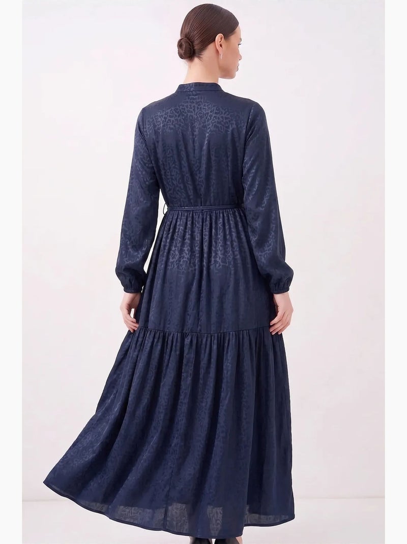Robe longue à col rond, fermeture boutonnée et détails accessoires bdart Bleu marine - Kiabi