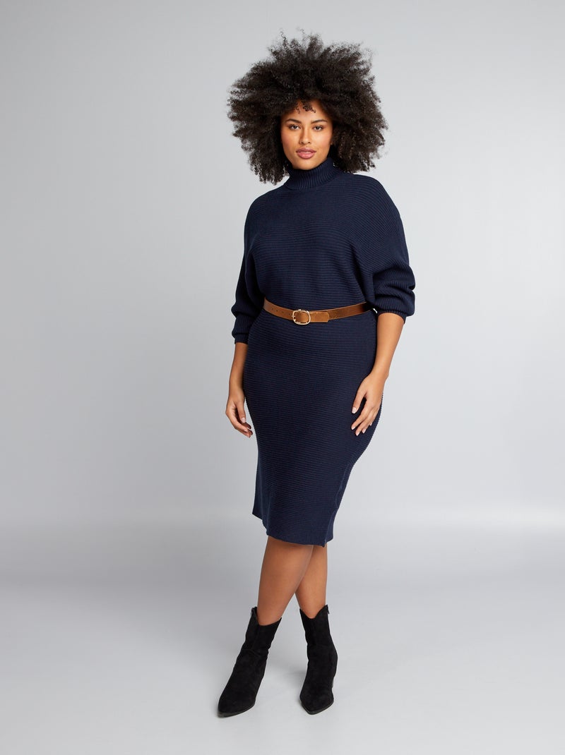 Robe longue à col roulé bleu marine - Kiabi