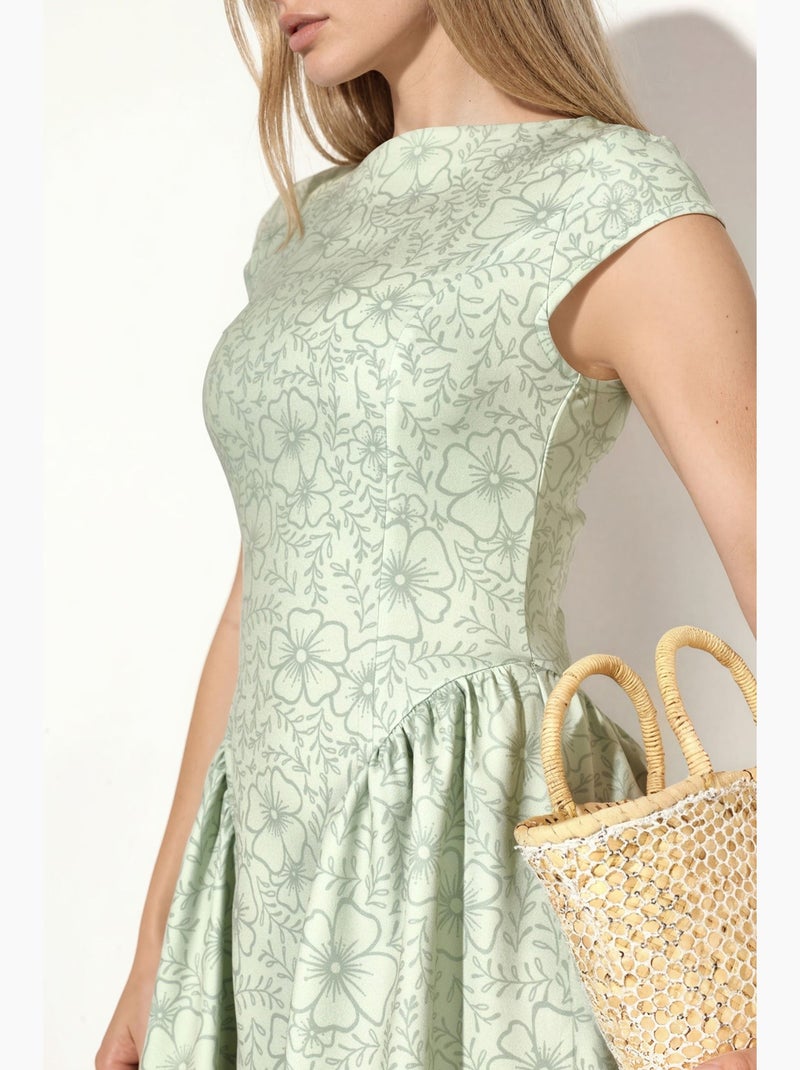 Robe longue à col roulé mi-long en jacquard floral hiccup Vert menthe - Kiabi