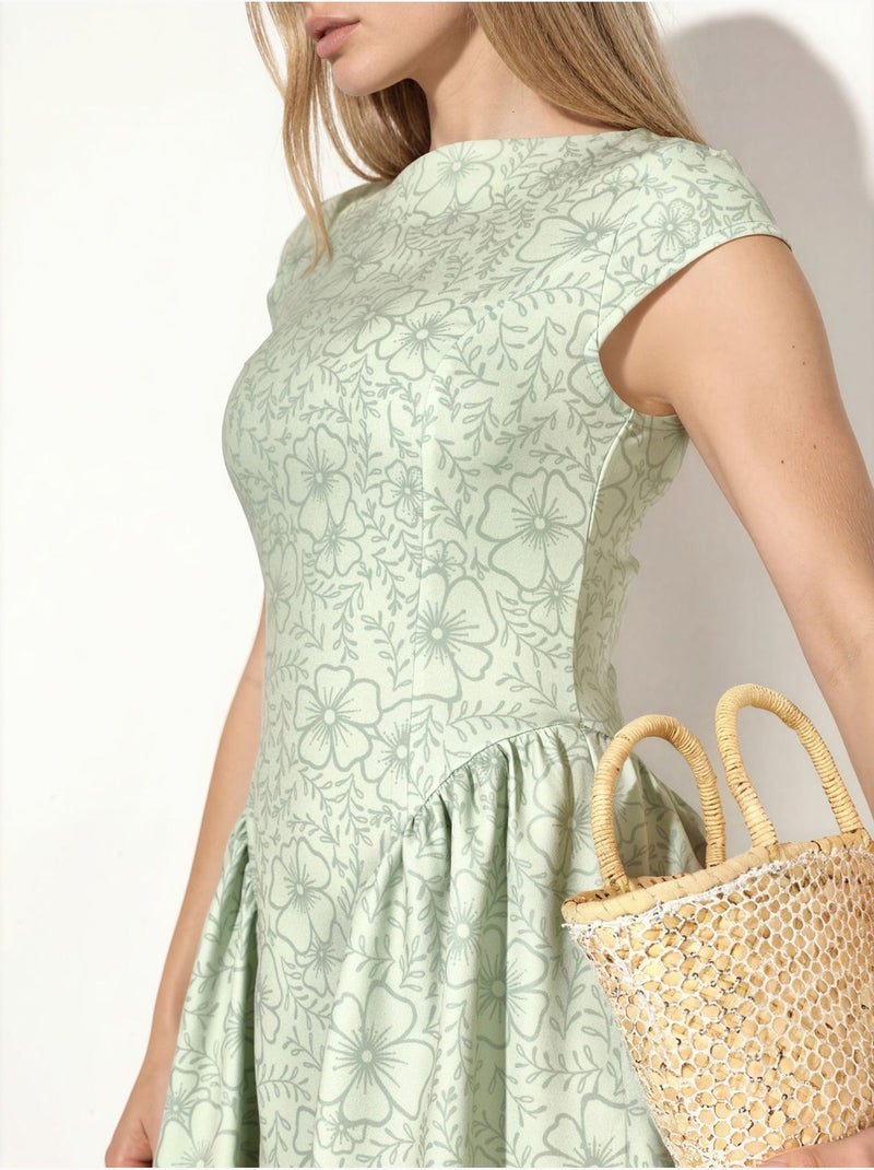 Robe longue à col roulé mi-long en jacquard floral Vert menthe - Kiabi