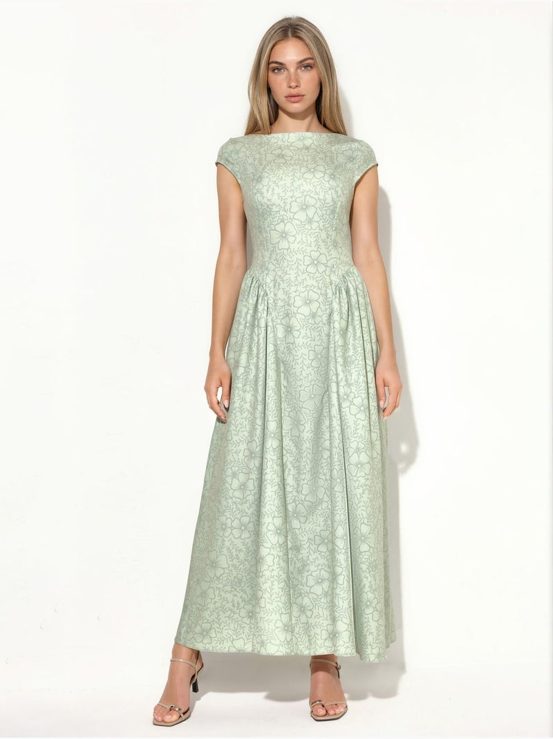 Robe longue à col roulé mi-long en jacquard floral Vert menthe - Kiabi