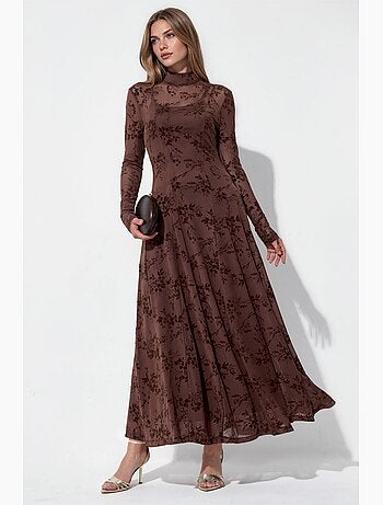 Robe longue à col roulé mi-long fleurie hiccup