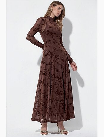 Robe longue à col roulé mi-long fleurie hiccup
