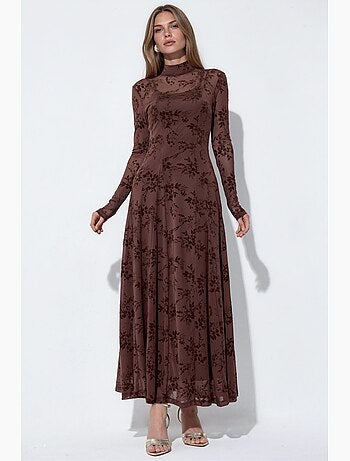 Robe longue à col roulé mi-long fleurie hiccup