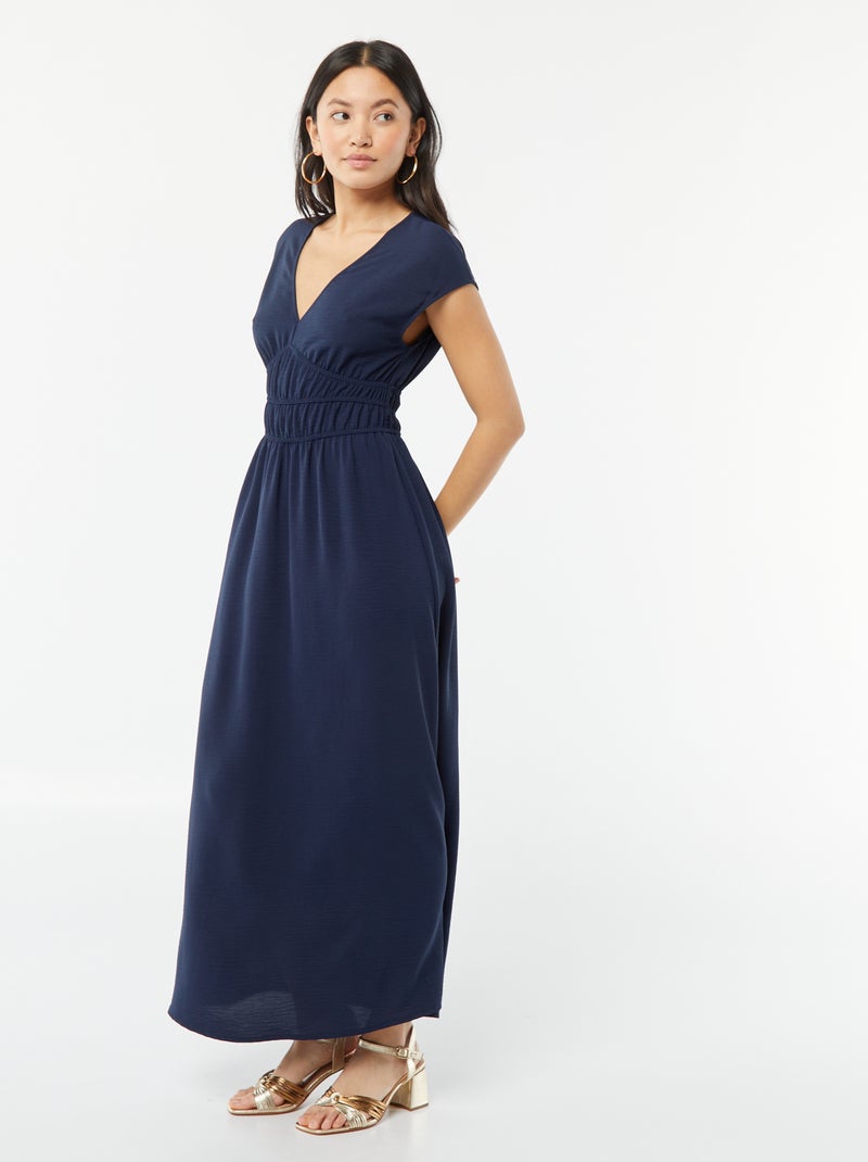 Robe longue à col V bleu marine - Kiabi