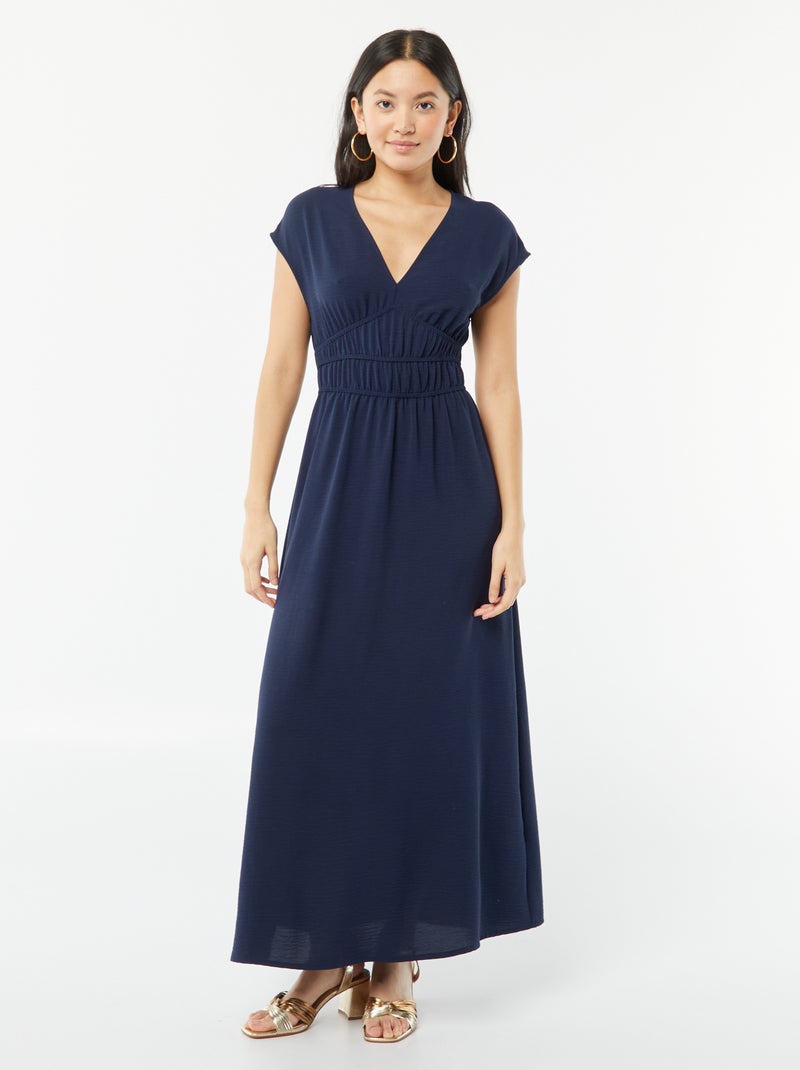 Robe longue à col V bleu marine - Kiabi