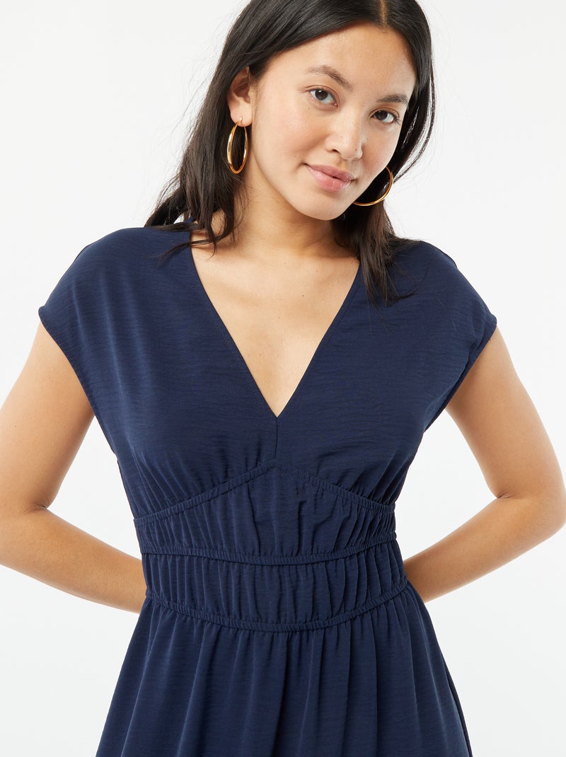 Robe longue à col V bleu marine - Kiabi