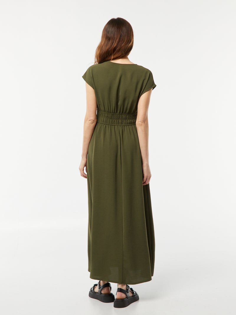 Robe longue à col V Kaki - Kiabi