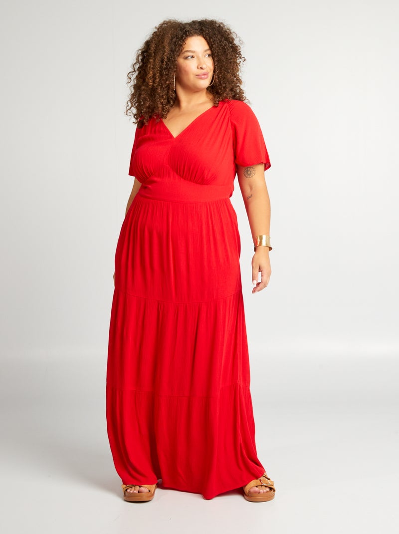 Robe longue à col V ROUGE - Kiabi