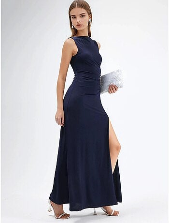 Robe longue à encolure bateau